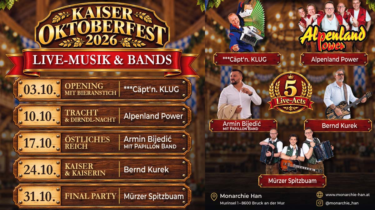 Kaiser Oktoberfest 2026 – Live-Musik & Bands